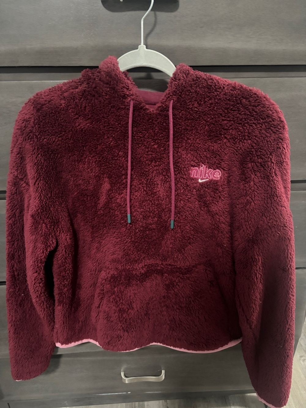Nike Women’s Plush Burgundy Hooded Sherpa Pullover